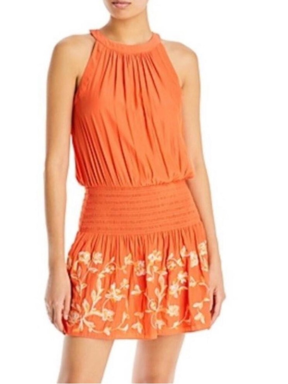 Ramy Brook iskander  poppy Orange Halter Neck Embroidered Mini Dress